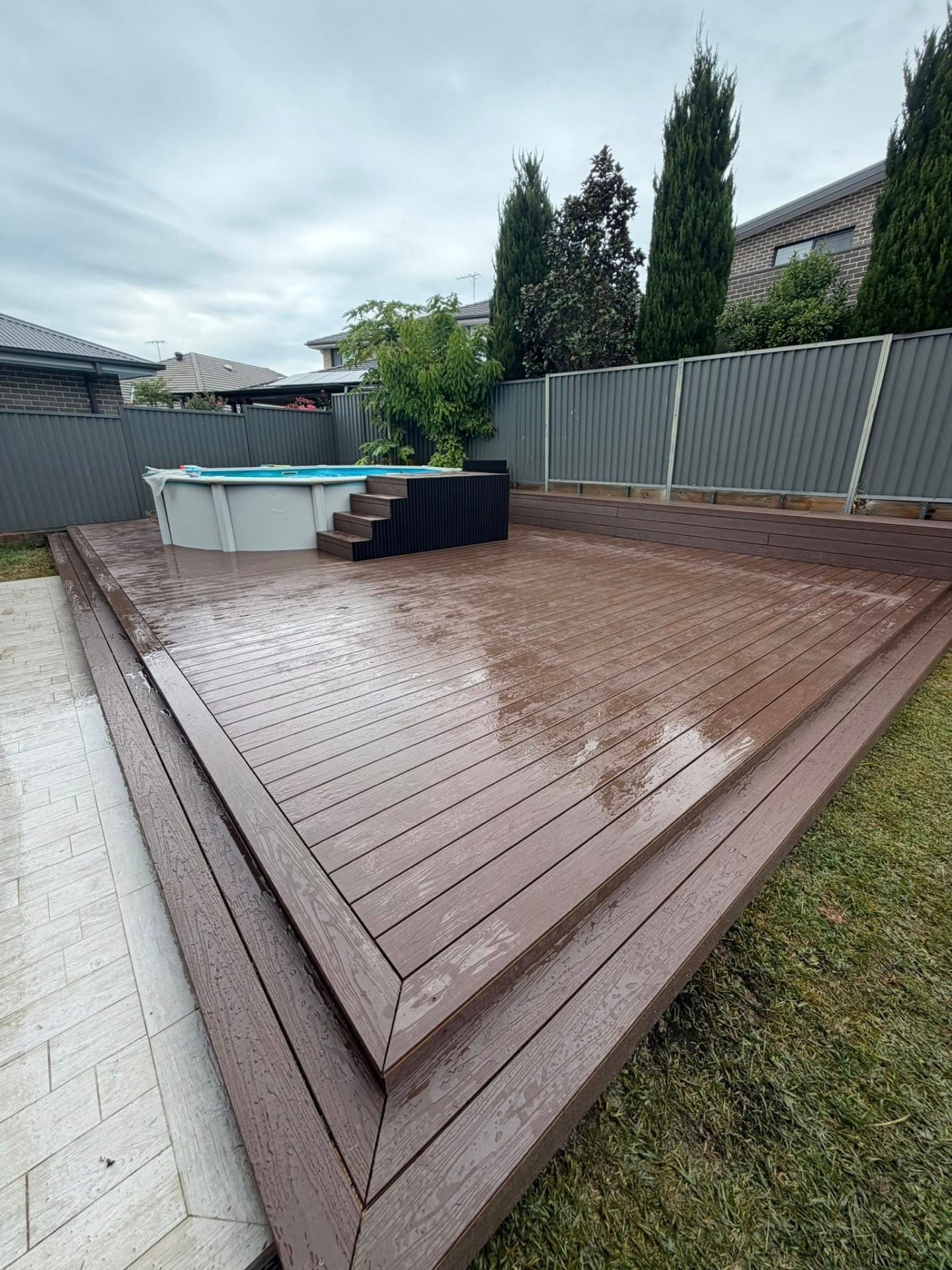 Custom composite decking pool surround by Rilton Building Group in Western Sydney
